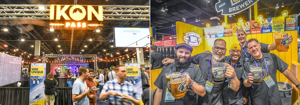 Two photos from the Great American Beer Festival of patrons enjoying beer