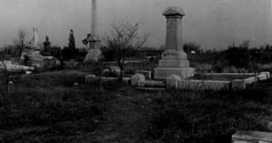 A black and white photograph of the Mount Prospect Cemetery