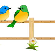 Clip art of two birds sitting on a fence