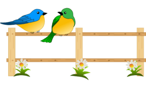 Clip art of two birds sitting on a fence