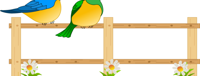 Clip art of two birds sitting on a fence