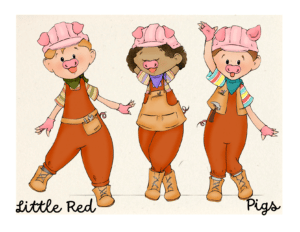 Costume rendering of the Three Little Pigs in Little Red