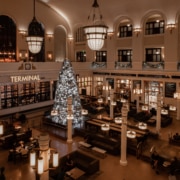 The Union Station lobby decorated for the holidays