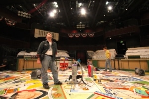 The technical crew works onstage for Jackie & Me