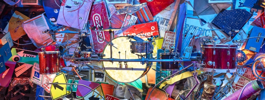 A musical instrument installation at Meow Wolf Convergence Station