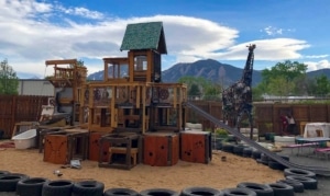 A children's playground made from recycled materials