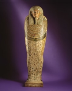 The mummy case on display at the Denver Art Museum