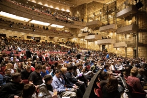 The Buell Theatre seats filled with students, administrators, and teachers for the To Kill a Mockingbird student matinee performance