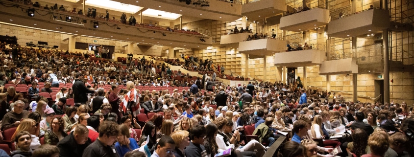 The Buell Theatre seats filled with students, administrators, and teachers for the To Kill a Mockingbird student matinee performance