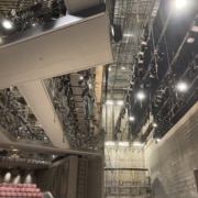 Hundreds of lights hang above the Wolf Theatre stage