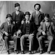 A group photo of five outlaws, the Wild Gang