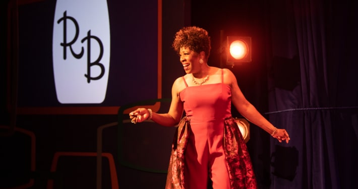 Sheryl McCallum poses onstage as she sings in Miss Rhythm - The Legend of Ruth Brown