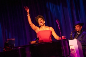 Sheryl McCallum belts out a note onstage in Miss Rhythm - The Legend of Ruth Brown