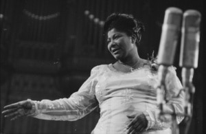 Mahalia Jackson performs onstage