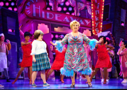 Welcome to the 60s (Nov 23) - (from L) Caroline Eiseman as “Tracy Turnblad,” Greg Kalafatas as “Edna Turnblad” and Company in Hairspray. Photo: Jeremy Daniel.