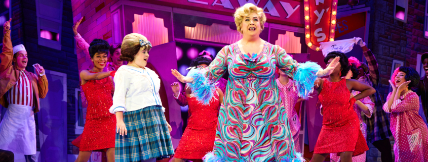 Welcome to the 60s (Nov 23) - (from L) Caroline Eiseman as “Tracy Turnblad,” Greg Kalafatas as “Edna Turnblad” and Company in Hairspray. Photo: Jeremy Daniel.