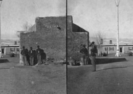 Old photograph of Buffalo soldiers at a Western station