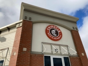 The exterior of a Chipotle restaurant