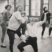 Gwen Verdon and Bob Fosse in the foreground during a Damn Yankees rehearsal