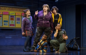 (l to r) Nina White, Bonnie Milligan, Fernell Hogan, Michael Iskander, and Olivia Hardy in KIMBERLY AKIMBO, photo by Joan Marcus