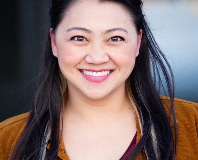 Headshots of three actresses (l-r): Amanda Berg Wilson with brown hair and large, oblong green earrings; Diana Dresser, blonde with a blue shirt; and Jenna Moll Reyes with long black hair and a brown shirt.