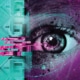 Stylized illustration of an eye over a teal and purple background