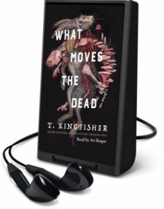 Audiobook cover of What Moves the Dead by T. Kingfisher, depicting a rabbit with exposed muscles and bones.