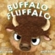 Book cover showing a close-up of a buffalo with thick curly brown fur and small horns, set against a swirling golden background. Title reads “Buffalo Fluffalo” by Bess Kalb, illustrated by Erin Kraan.
