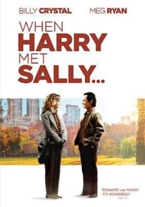 Movie poster for "When Harry Met Sally" featuring two people standing outdoors in autumn with colorful trees and a city skyline in the background. Large bold text displays the title along with the actors’ names Billy Crystal and Meg Ryan.