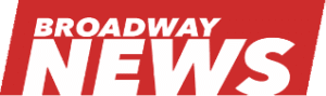 Logo with red background and white lettering in all caps that says BROADWAY NEWS