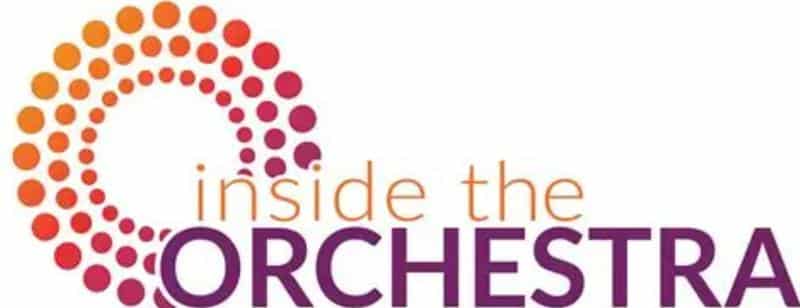Inside the Orchestra logo featuring a circular swirl of orange, red, and pink dots above the words 'inside the ORCHESTRA' in orange and purple text.