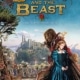 Fantasy film poster for Beauty and the Beast showing two costumed characters in the foreground, with a castle, gardens, and distant landscape behind them. The title appears in ornate gold lettering at the top.