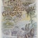 Vintage illustrated poster advertising Elitch’s Zoological Gardens in Denver, Colorado, featuring drawings of animals including a lion, tiger, elephant, and camel, along with scenes of gardens, attractions, buildings, and the park entrance.